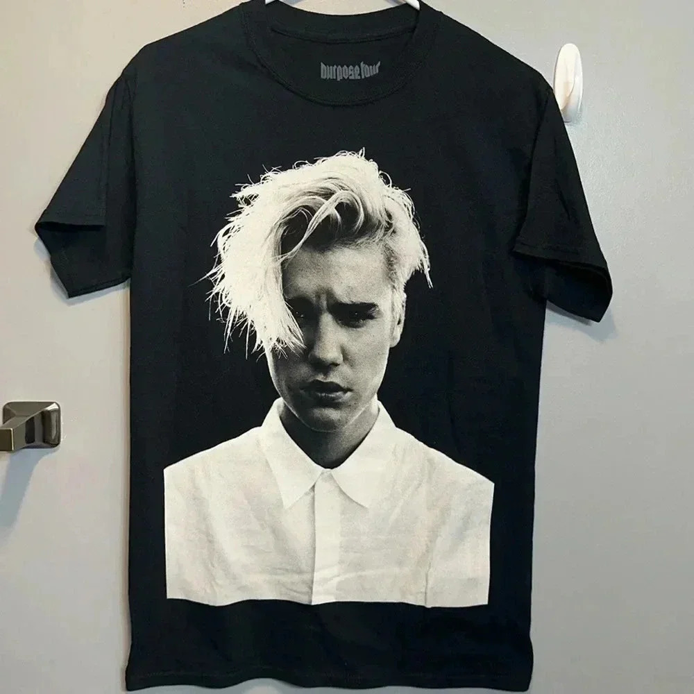 Justin Bieber Black and White Short Sleeve Photo Tee